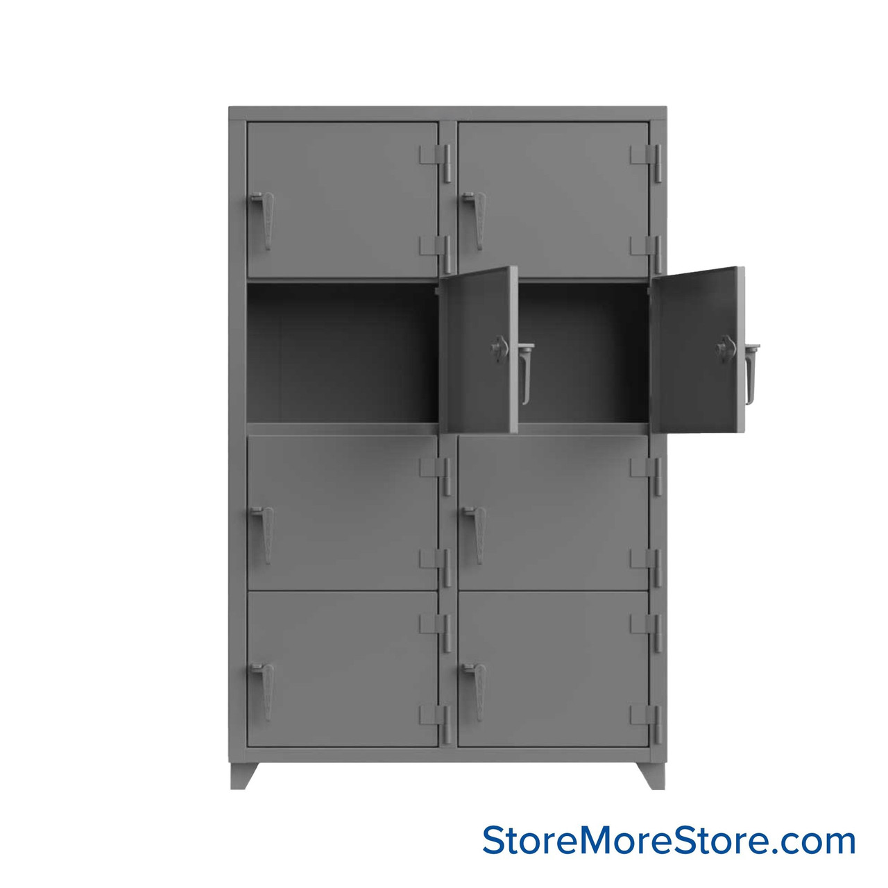 Heavy Duty Lockers, 48" W x 24" D x 75" H, 2 Columns, 4 Tiers, Solid Door, Padlock Hasp