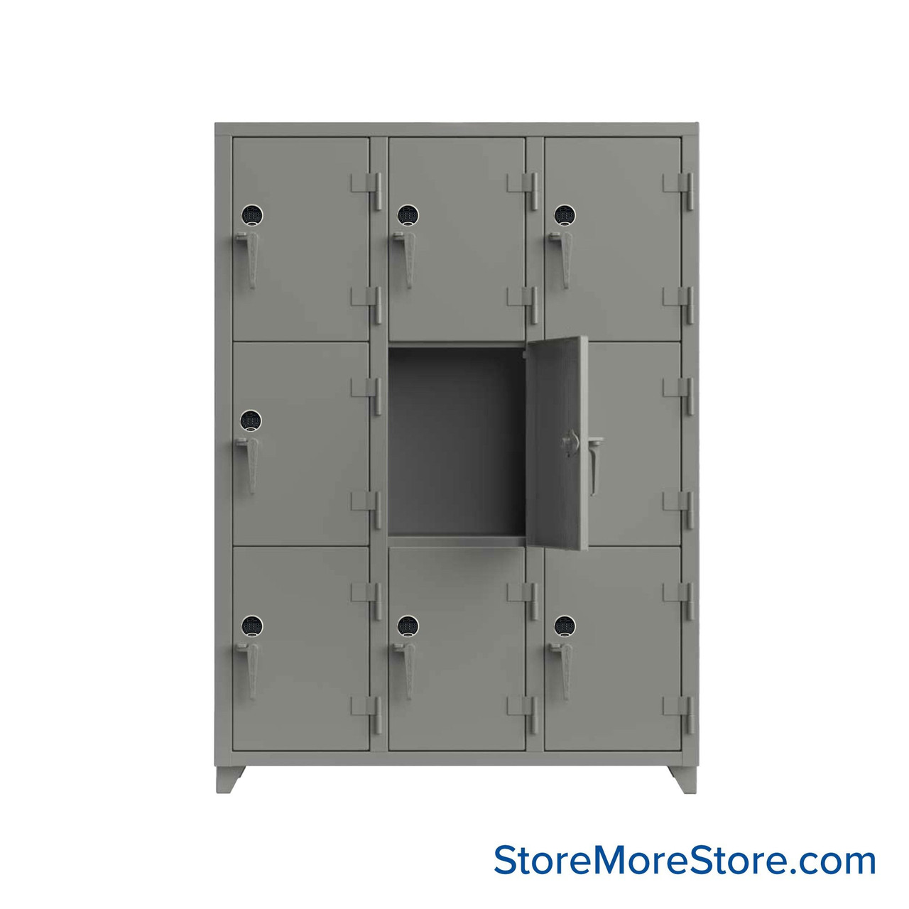 Heavy Duty Lockers, 54" W x 18" D x 75" H, 3 Columns, 3 Tiers, Solid Door, Digital Lock