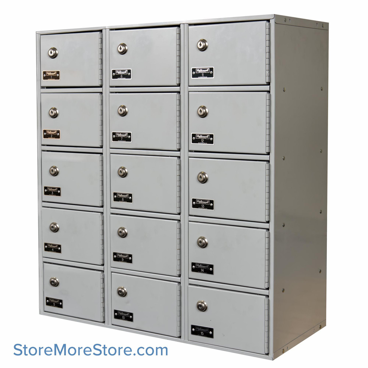 Cell Phone Locker, 27" W x 12" D x 30.5" H, Wall Mount, 3 Columns, Key Lock