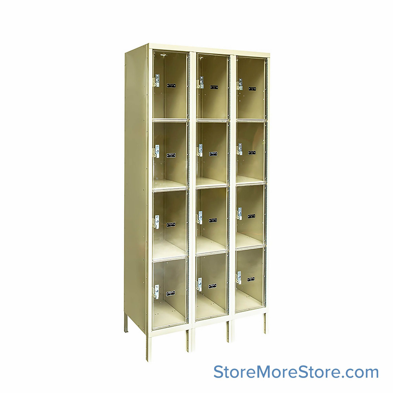 Transparent Locker, 36" W x 12" D x 78" H, 3 Columns, 4 Tiers, Combination Lock, Assembled