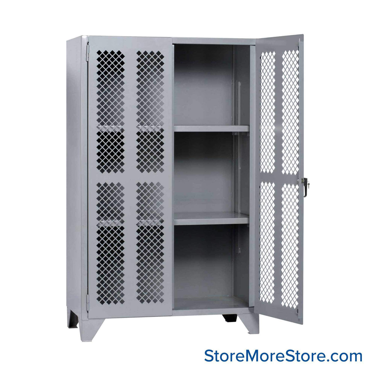 Heavy Duty Storage Cabinets, 48" W x 30" D, Two Adjustable Shelves, Perforated Door