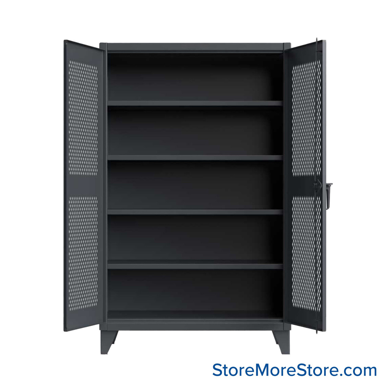 Industrial Metal Cabinet with Glass Doors, 60" W x 24" D x 75" H, Ventilated Double Doors, 4 Shelves, Advanced Digital Lock