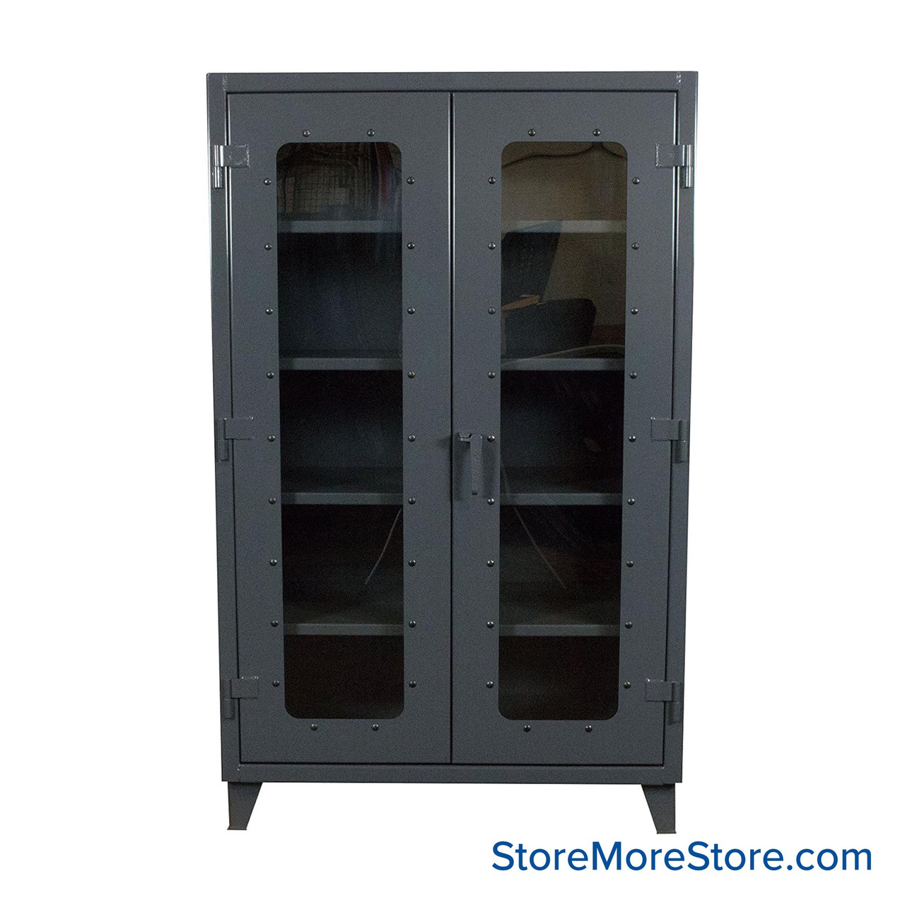 Industrial Metal Cabinet with Glass Doors, 48" W x 24" D x 78" H, Clearview Double Doors, 4 Shelves, Advanced Digital Lock