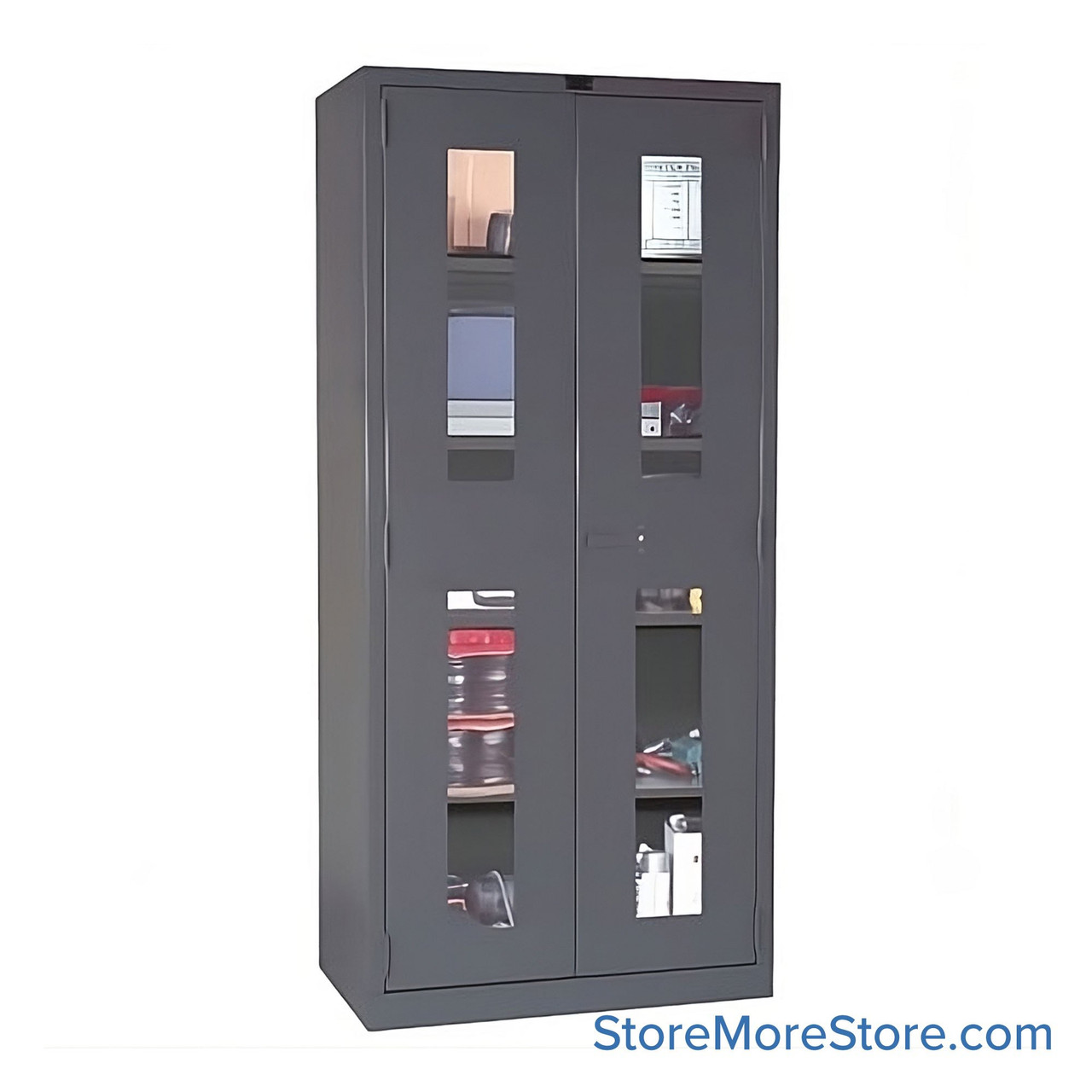 Welded Storage Cabinet, 48" W x 24" D x 78" H, Shelf, See-Through Panels Door, 14-Gauge Steel, No Corrosion Resistant Coating