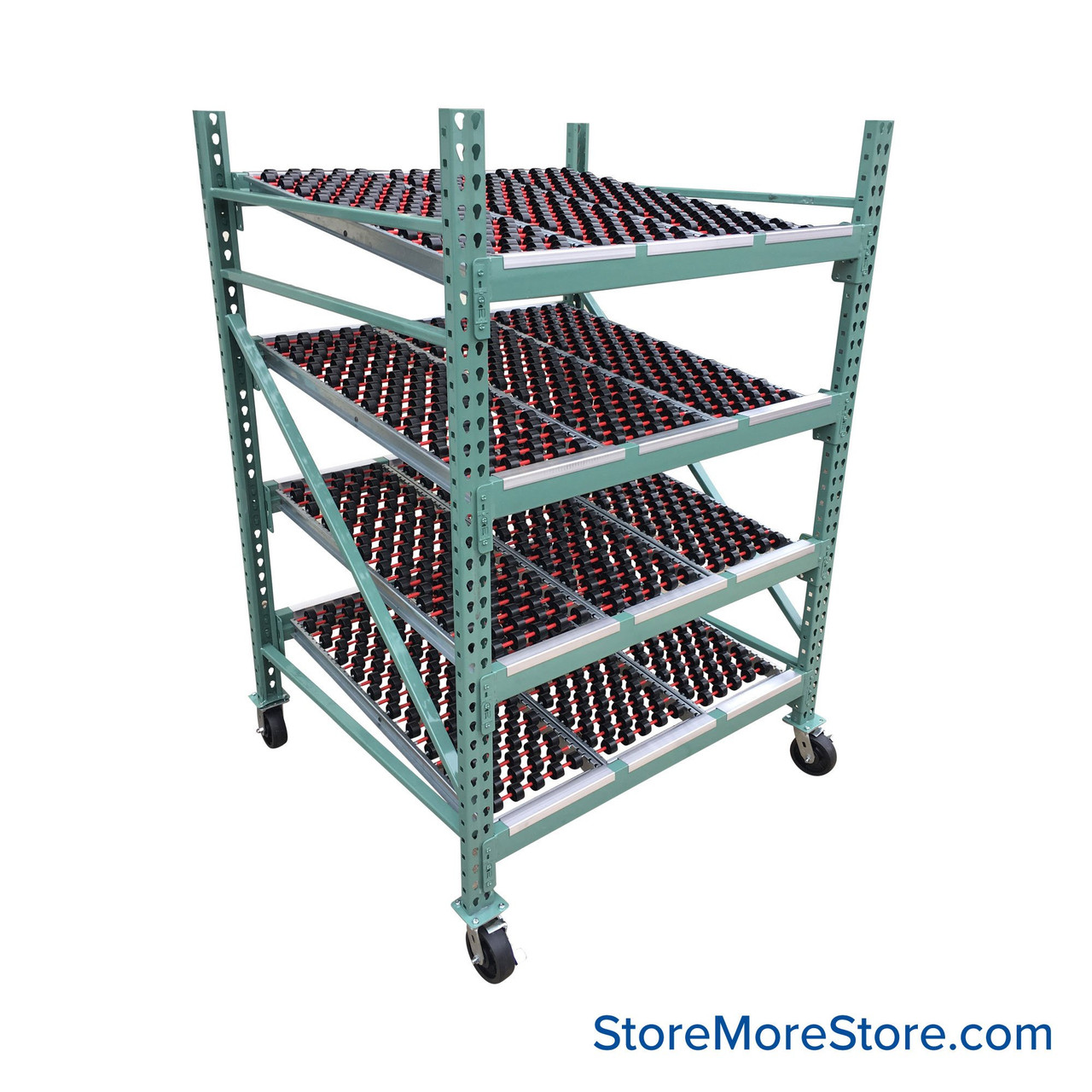 Mobile Gravity Flow Rack, 48" W x 48" D x 72" H, 7 Shelves, Includes Casters