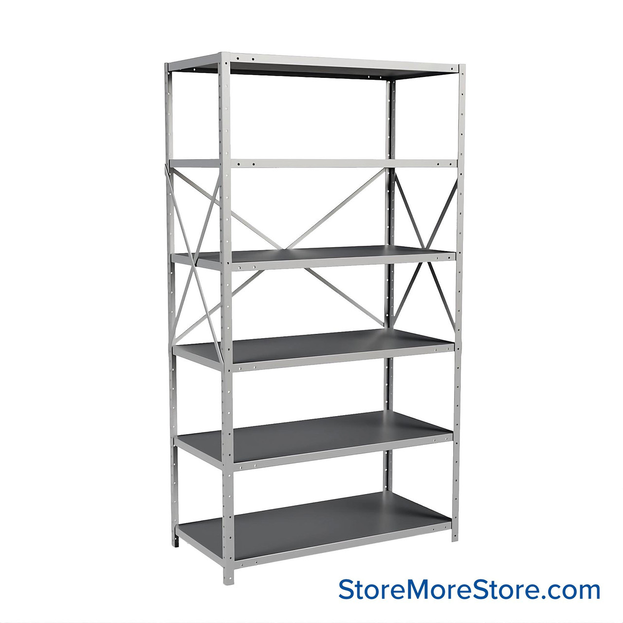 Metal Storage Shelves, 24" W x 48" D x 87" H, Open Back & Sides, Heavy-Duty, 6 Adjustable Shelfs