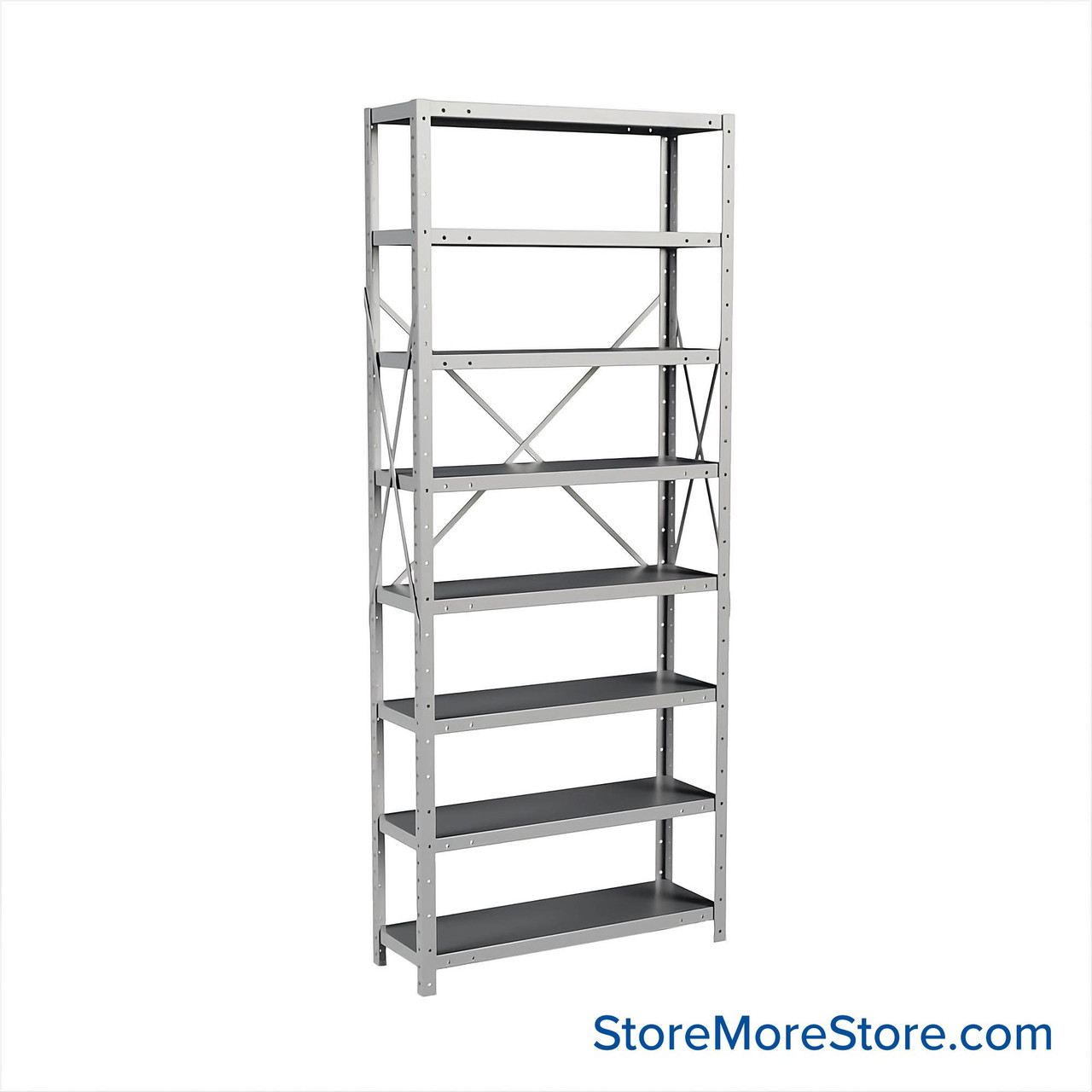 Metal Storage Shelves, 12" W x 36" D x 87" H, Open Back & Sides, Heavy-Duty, 8 Adjustable Shelfs