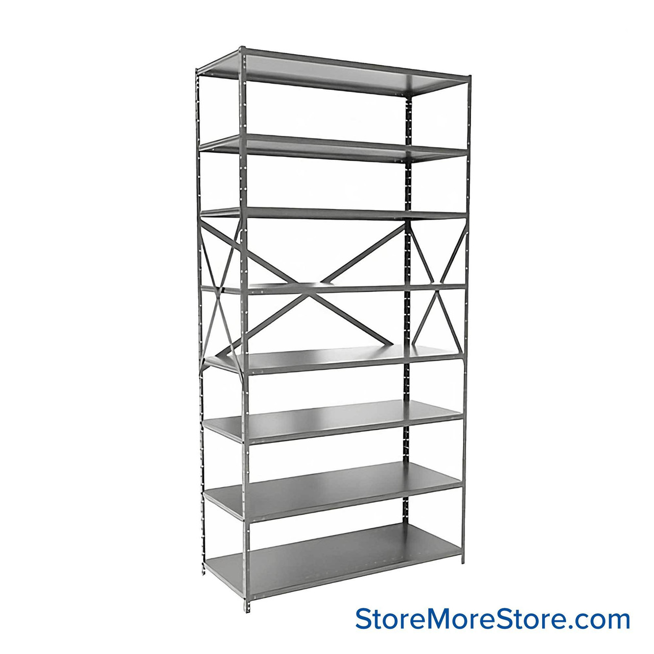 Metal Storage Shelves, 18" W x 48" D x 87" H, Open Back & Sides, Extra Heavy-Duty, 8 Adjustable Shelfs