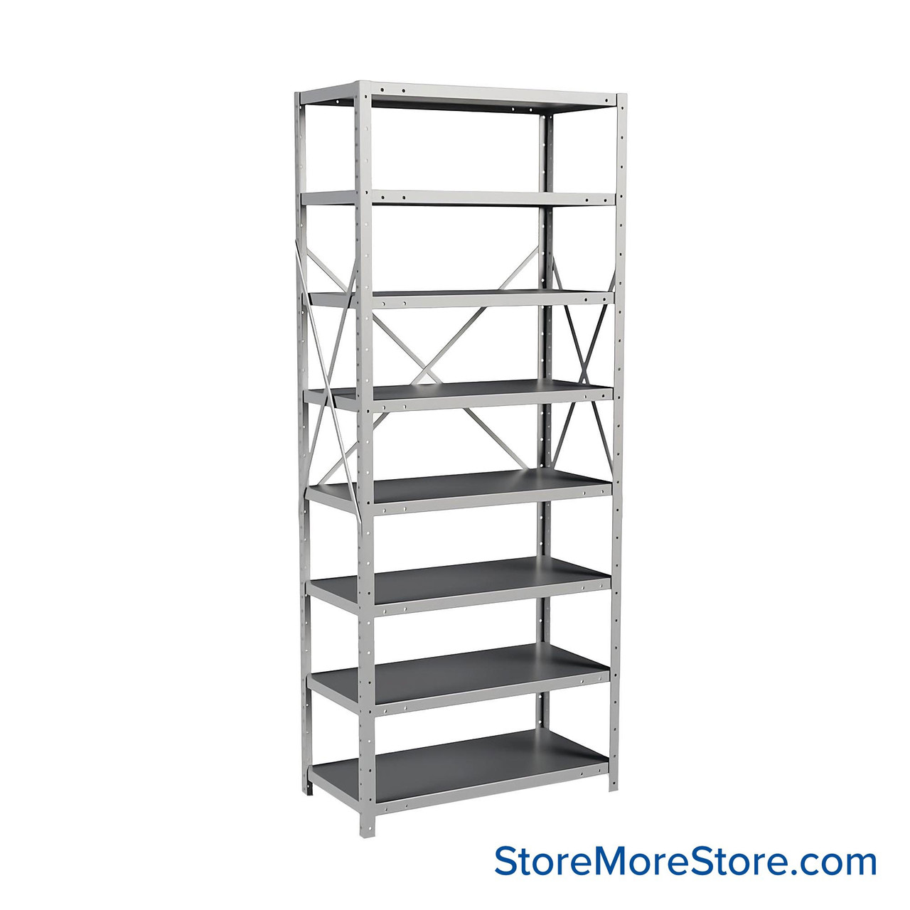 Metal Storage Shelves, 18" W x 36" D x 87" H, Open Back & Sides, Medium-Duty, 8 Adjustable Shelfs