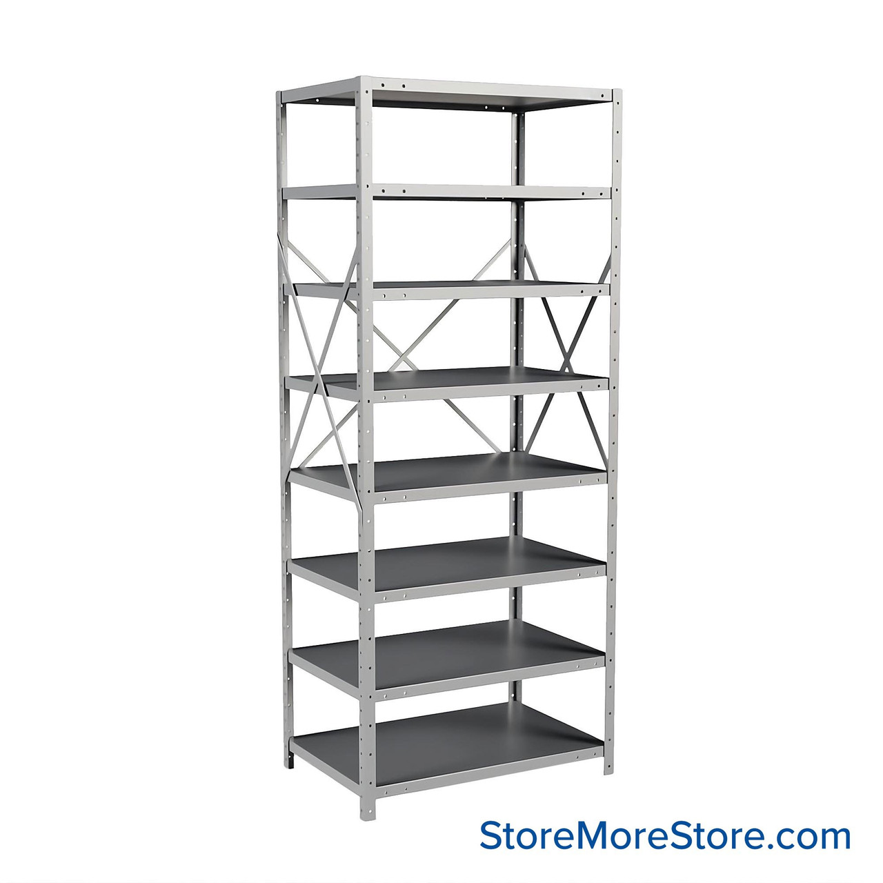 Metal Storage Shelves, 24" W x 36" D x 87" H, Open Back & Sides, Medium-Duty, 8 Adjustable Shelfs
