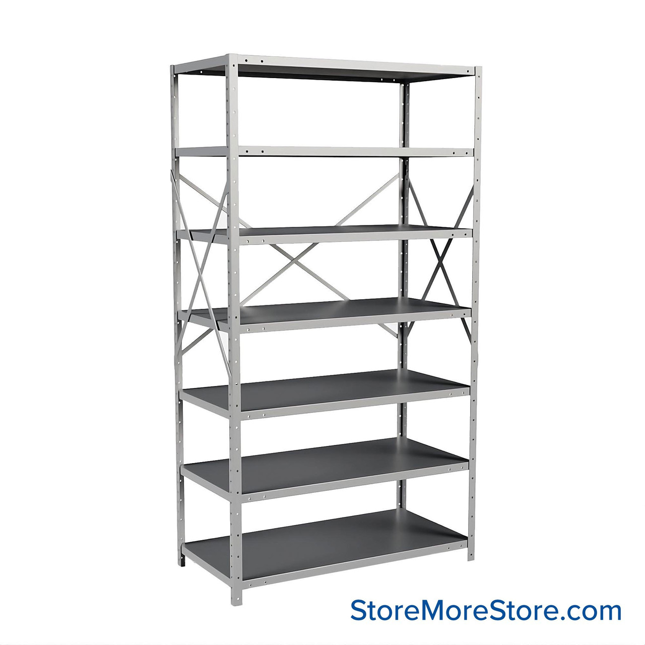 Metal Storage Shelves, 24" W x 48" D x 87" H, Open Back & Sides, Heavy-Duty, 8 Adjustable Shelfs
