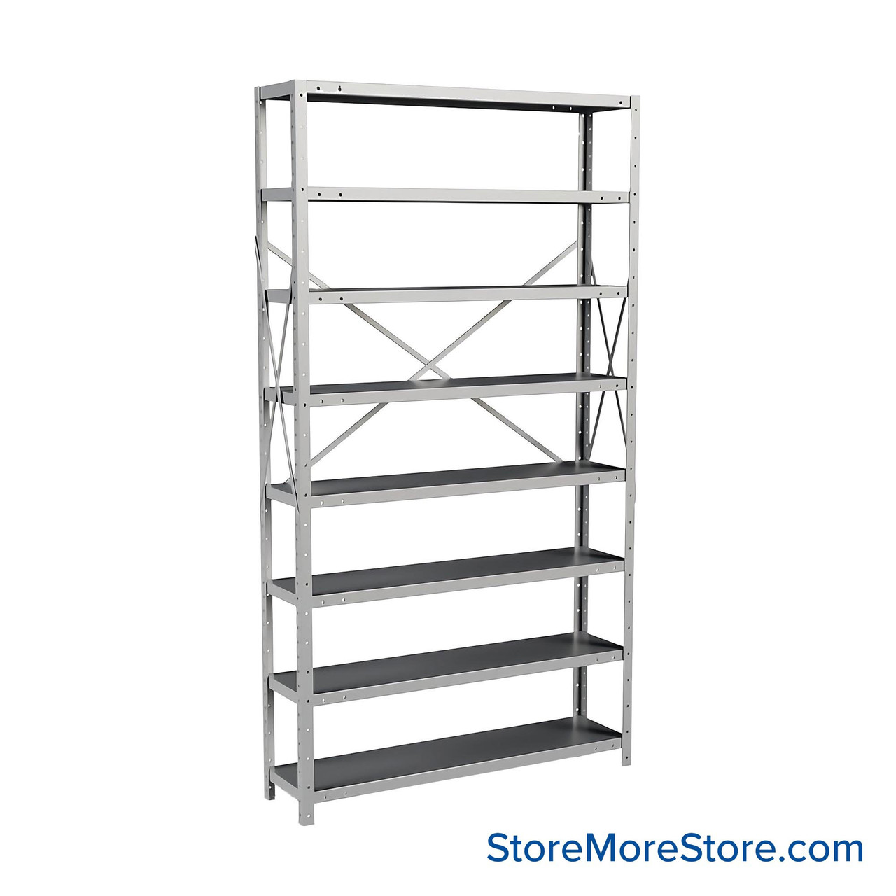 Metal Storage Shelves, 12" W x 48" D x 87" H, Open Back & Sides, Medium-Duty, 8 Adjustable Shelfs