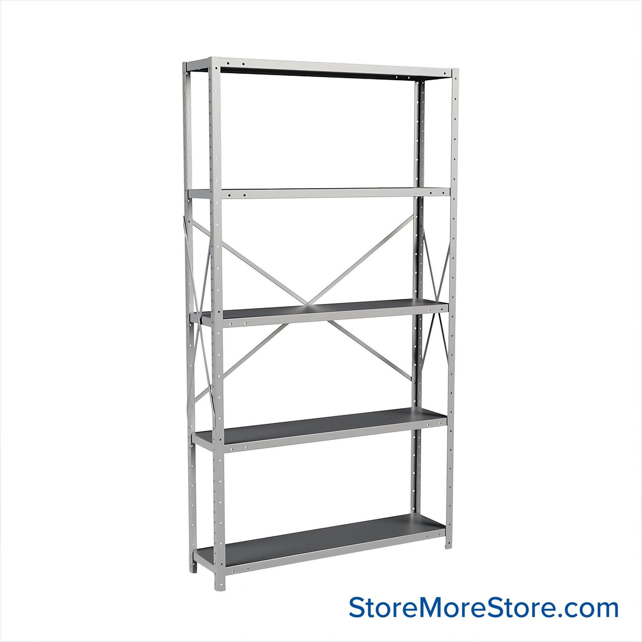 Metal Storage Shelves, 12" W x 48" D x 87" H, Open Back & Sides, Medium-Duty, 5 Adjustable Shelfs