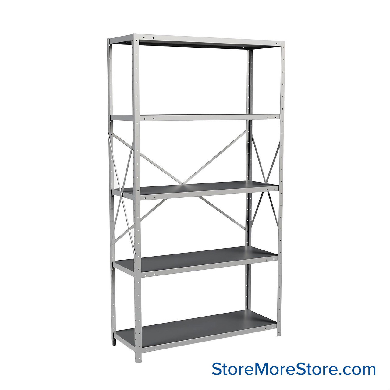Metal Storage Shelves, 18" W x 48" D x 87" H, Open Back & Sides, Medium-Duty, 5 Adjustable Shelfs