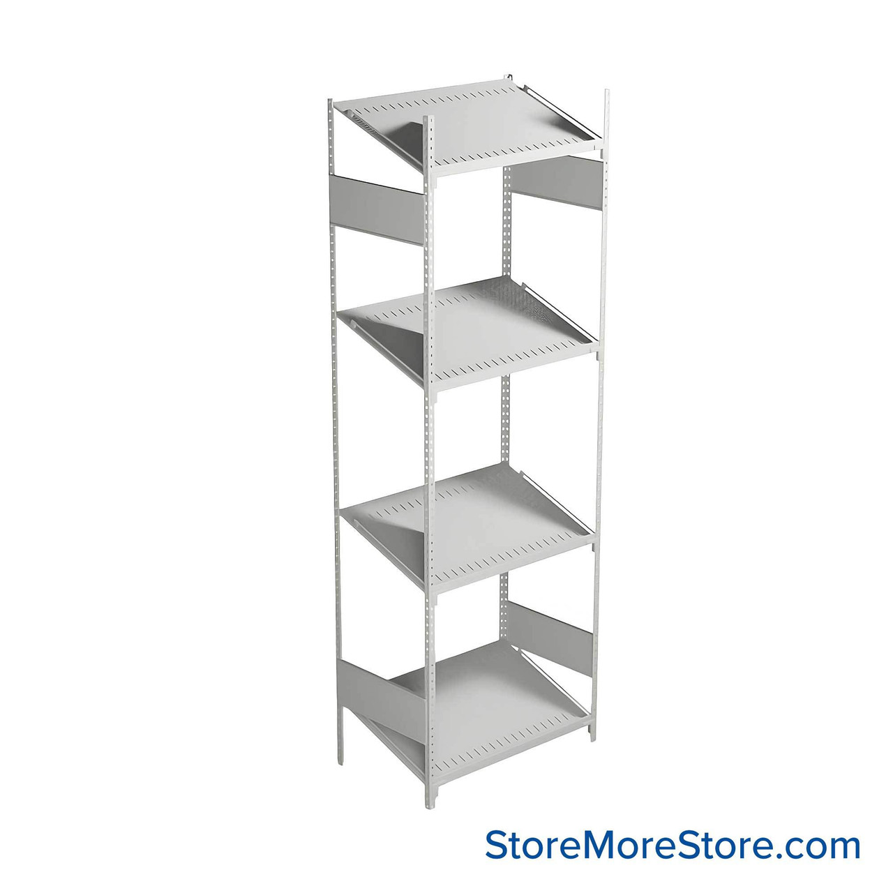 FIFO Shelving, 18" W x 30" D x 75" H, 6 Shelves, 4 (Adjustable) Shelves, Sloped Top/Bottom Shelves, No Kit