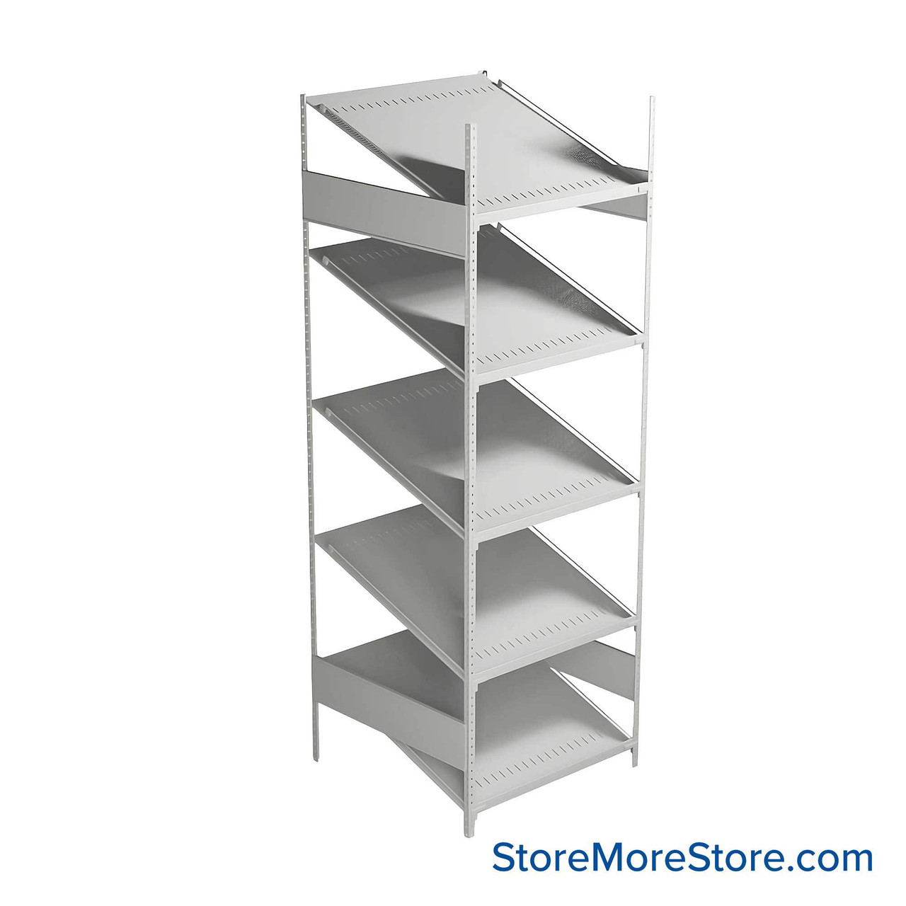 FIFO Shelving, 30" W x 30" D x 87" H, 6 Shelves, 5 (Adjustable) Shelves, Sloped Top/Bottom Shelves, No Kit