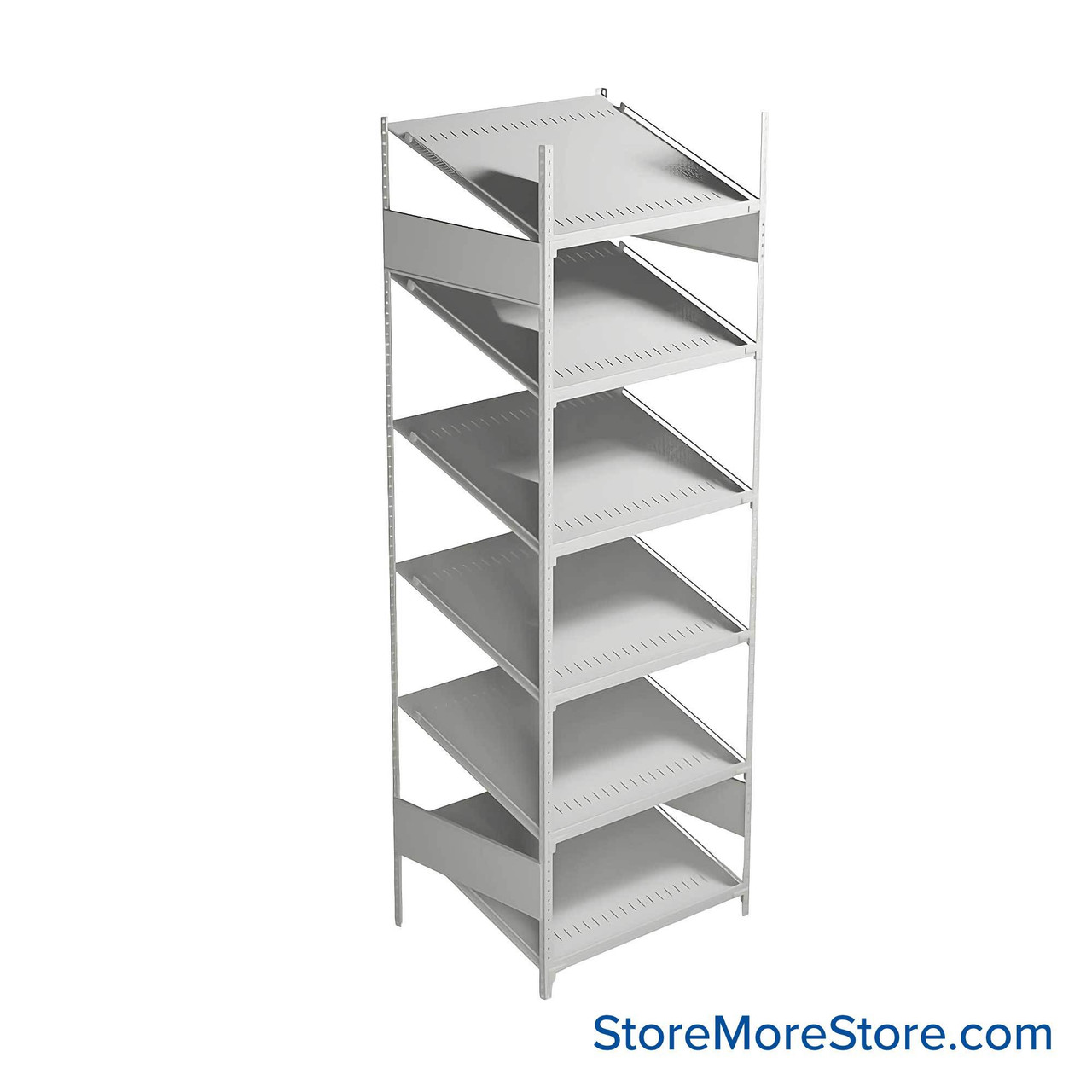 FIFO Shelving, 24" W x 30" D x 75" H, 6 Shelves, 6 (Adjustable) Shelves, Sloped Top/Bottom Shelves, Includes Kit