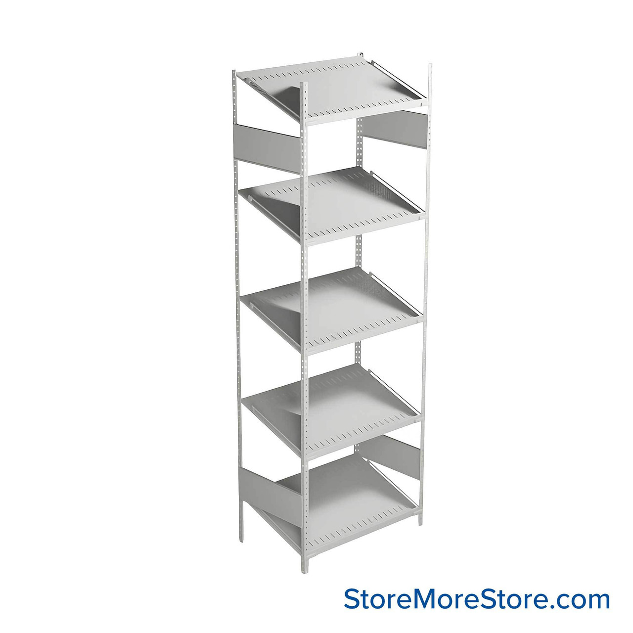 FIFO Shelving, 18" W x 30" D x 87" H, 6 Shelves, 5 (Adjustable) Shelves, Sloped Top/Bottom Shelves, Includes Kit