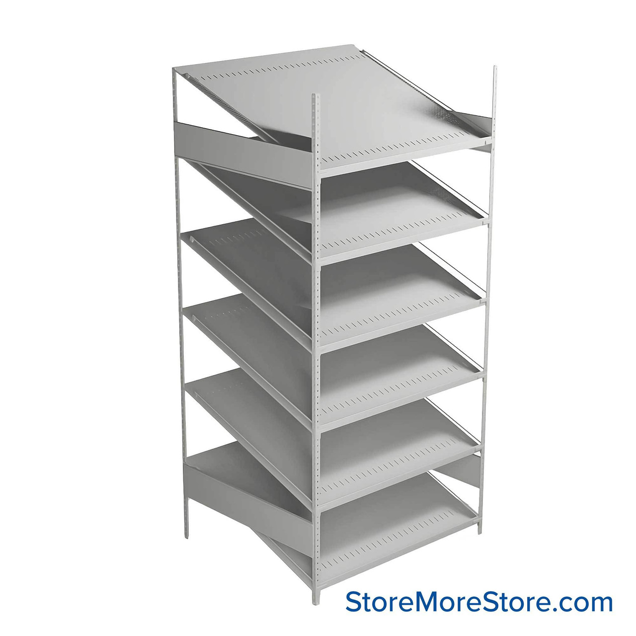 FIFO Shelving, 36" W x 42" D x 75" H, 6 Shelves, 6 (Adjustable) Shelves, Sloped Top/Bottom Shelves, No Kit