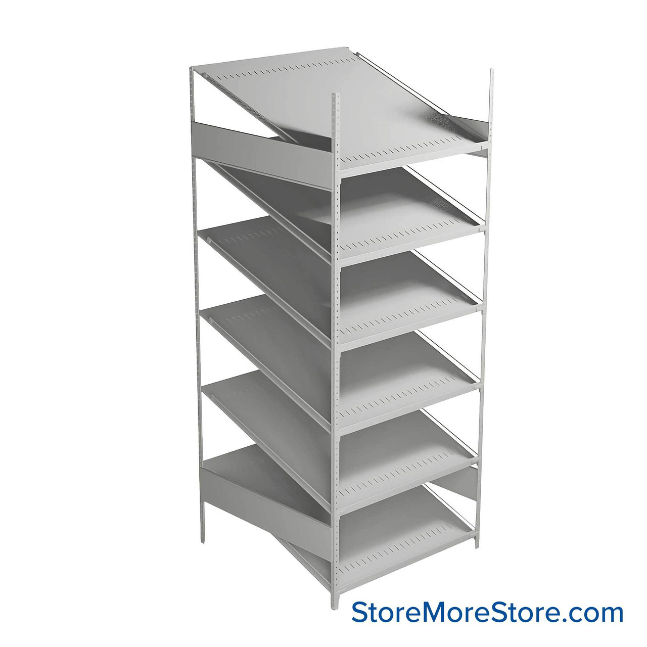 FIFO Shelving, 36" W x 36" D x 75" H, 6 Shelves, 6 (Adjustable) Shelves, Sloped Top/Bottom Shelves, Includes Kit