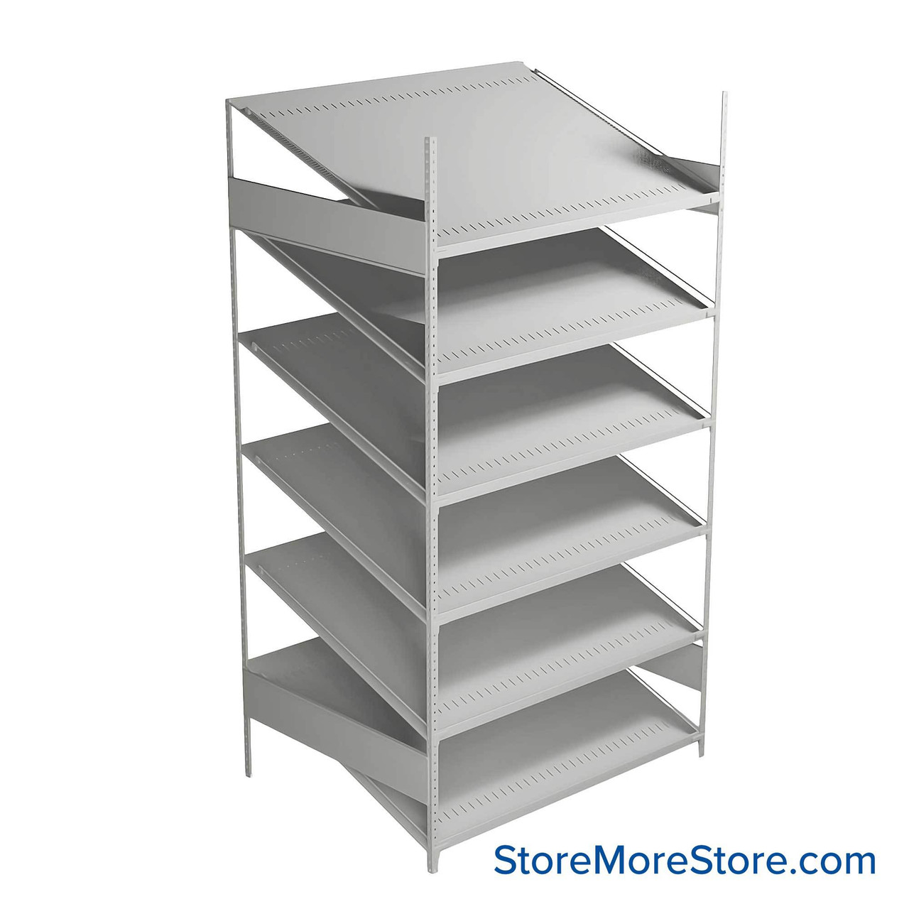 FIFO Shelving, 36" W x 48" D x 75" H, 6 Shelves, 6 (Adjustable) Shelves, Sloped Top/Bottom Shelves, No Kit
