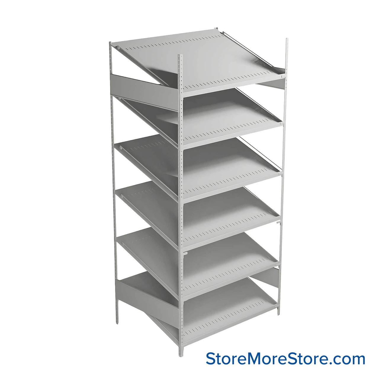 FIFO Shelving, 30" W x 42" D x 75" H, 6 Shelves, 6 (Adjustable) Shelves, Sloped Top/Bottom Shelves, No Kit