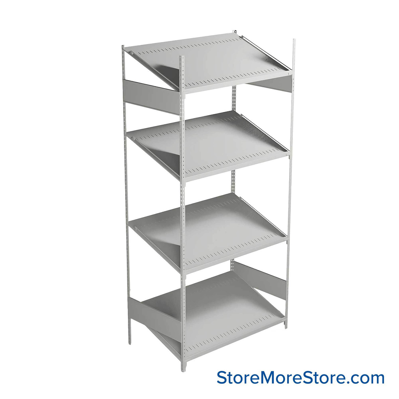 FIFO Shelving, 24" W x 42" D x 75" H, 6 Shelves, 4 (Adjustable) Shelves, Sloped Top/Bottom Shelves, Includes Kit