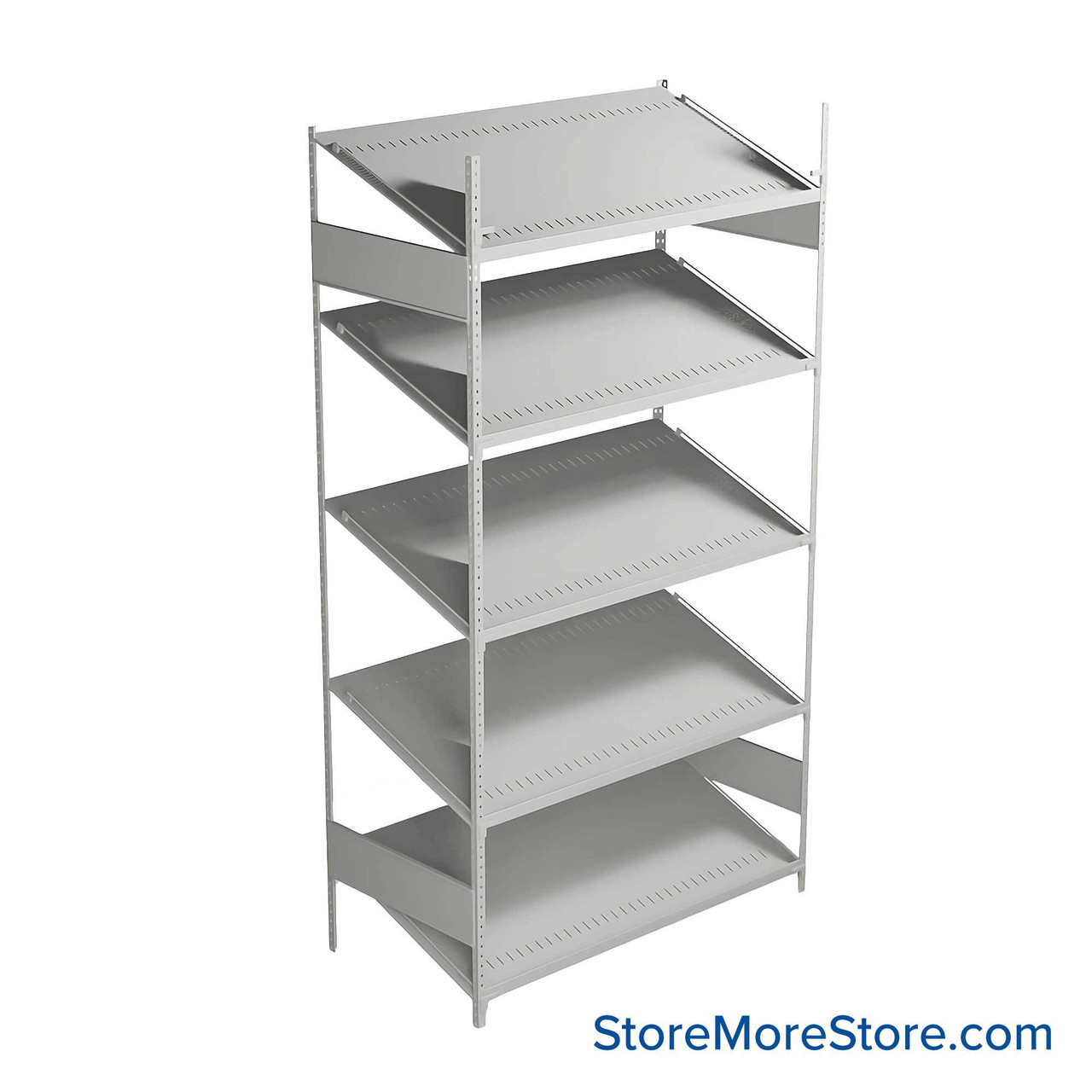 FIFO Shelving, 24" W x 48" D x 87" H, 6 Shelves, 5 (Adjustable) Shelves, Sloped Top/Bottom Shelves, No Kit