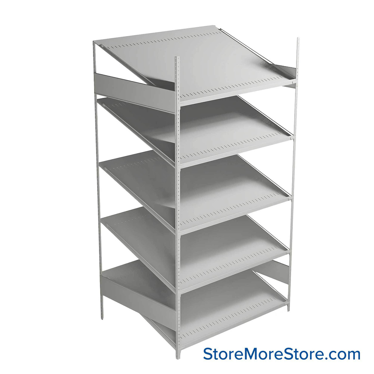 FIFO Shelving, 36" W x 48" D x 87" H, 6 Shelves, 5 (Adjustable) Shelves, Sloped Top/Bottom Shelves, Includes Kit
