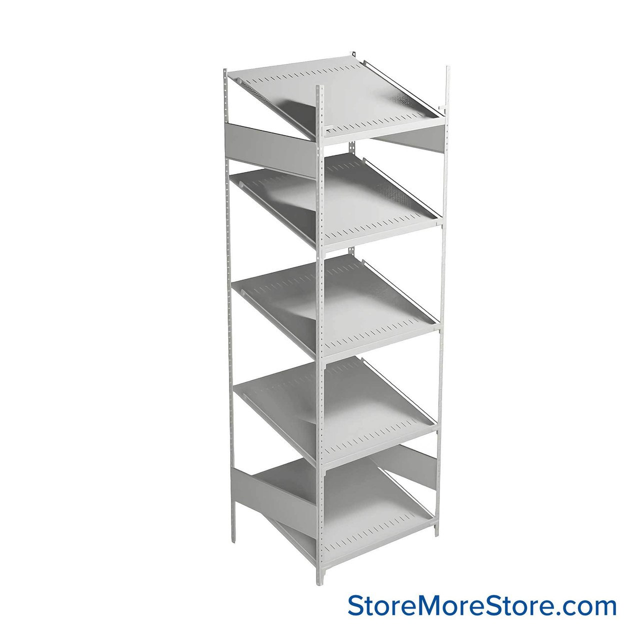 FIFO Shelving, 24" W x 30" D x 75" H, 6 Shelves, 5 (Adjustable) Shelves, Sloped Top/Bottom Shelves, Includes Kit