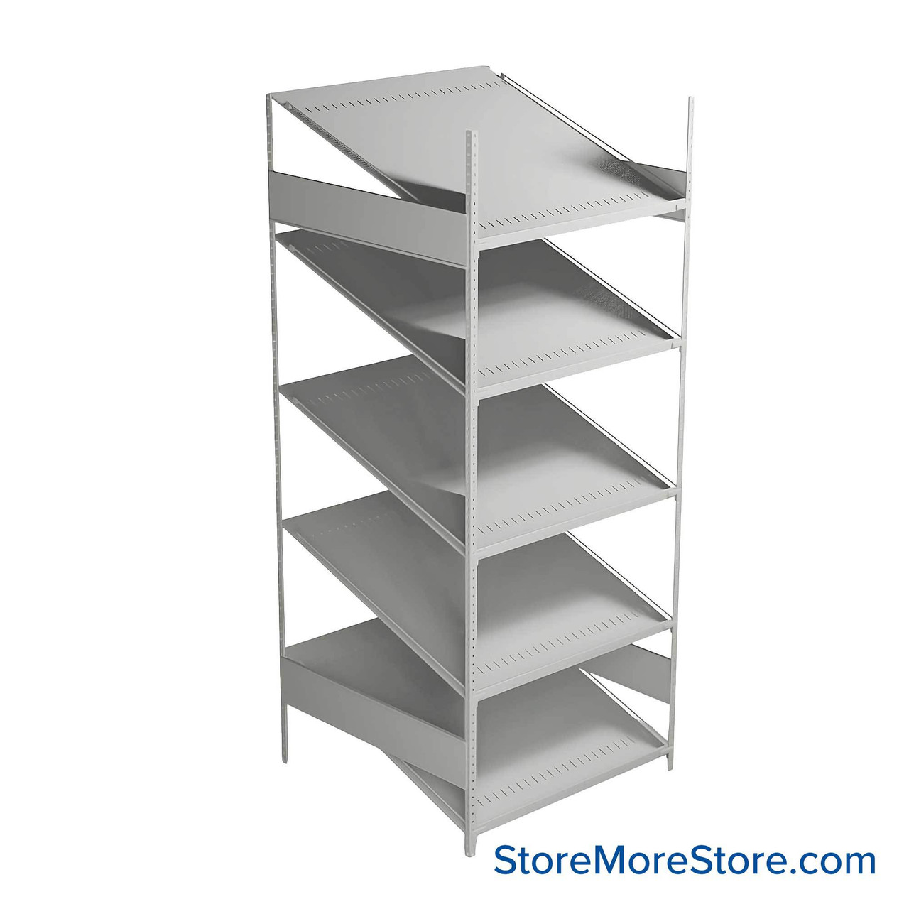FIFO Shelving, 36" W x 36" D x 75" H, 6 Shelves, 5 (Adjustable) Shelves, Sloped Top/Bottom Shelves, No Kit