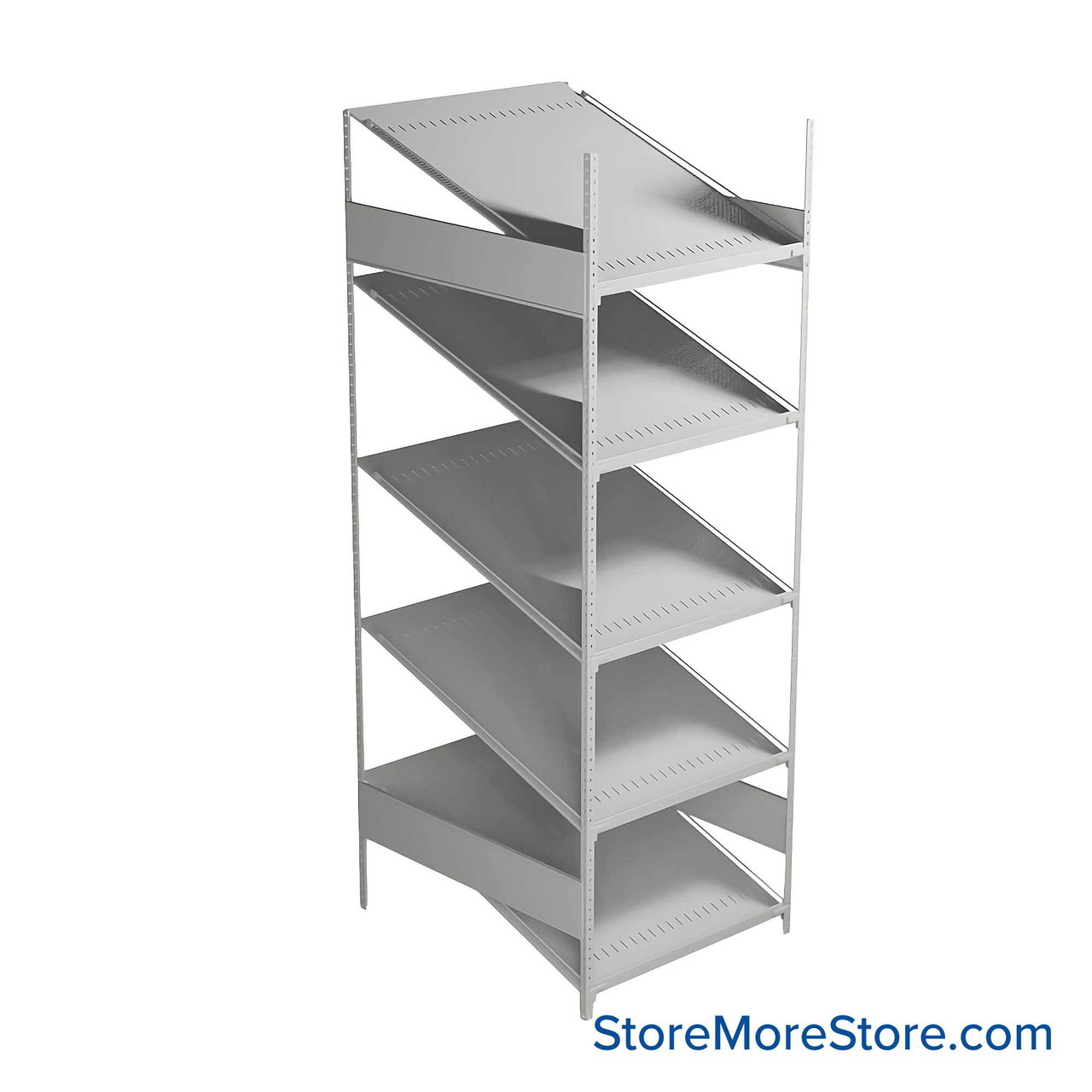 FIFO Shelving, 36" W x 30" D x 75" H, 6 Shelves, 5 (Adjustable) Shelves, Sloped Top/Bottom Shelves, No Kit