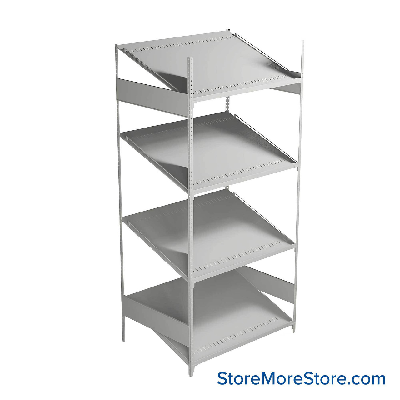 FIFO Shelving, 30" W x 42" D x 87" H, 6 Shelves, 4 (Adjustable) Shelves, Sloped Top/Bottom Shelves, No Kit