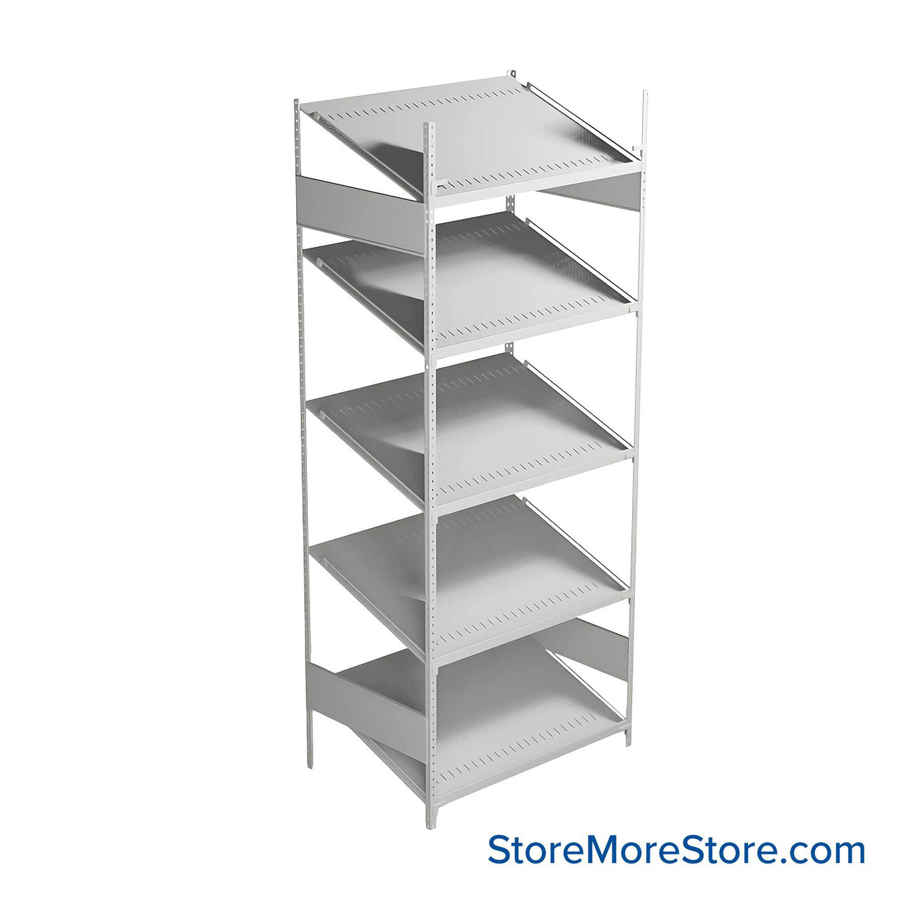 FIFO Shelving, 24" W x 36" D x 75" H, 6 Shelves, 5 (Adjustable) Shelves, Sloped Top/Bottom Shelves, Includes Kit