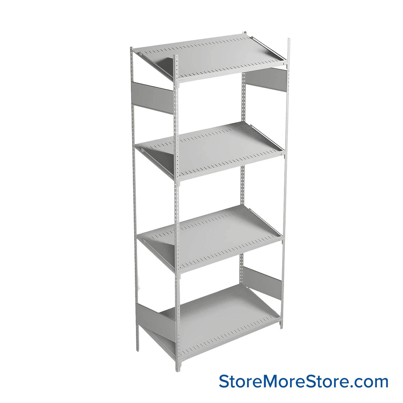 FIFO Shelving, 18" W x 42" D x 87" H, 6 Shelves, 4 (Adjustable) Shelves, Sloped Top/Bottom Shelves, Includes Kit