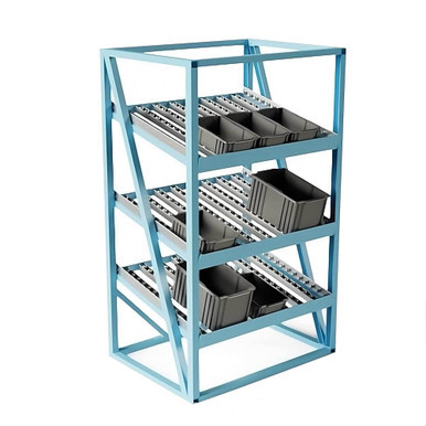 Gravity Flow Racks, 36" W x 48" D x 80" H, 4 Shelves, 1 (12"D Laminate) Work Shelf