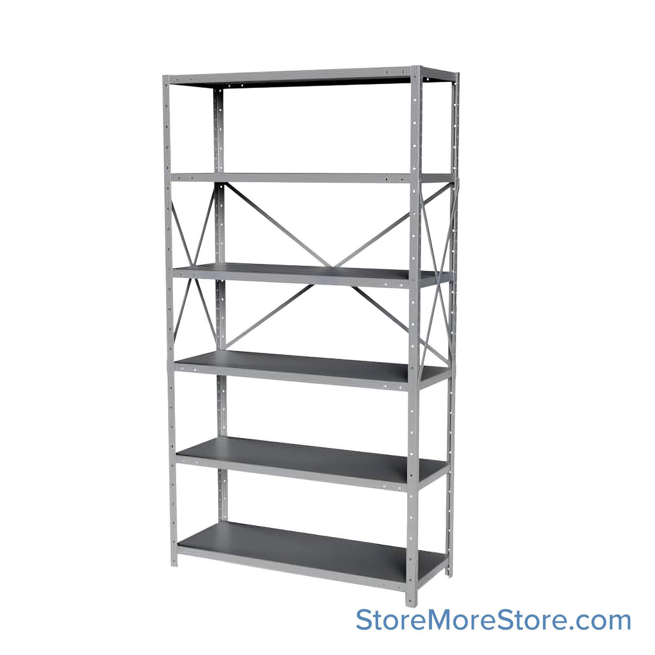 Industrial Shelving Units, 48" W x 18" D x 87" H, Starter, Open Back & Sides, Medium-Duty, 6 Adjustable Shelfs
