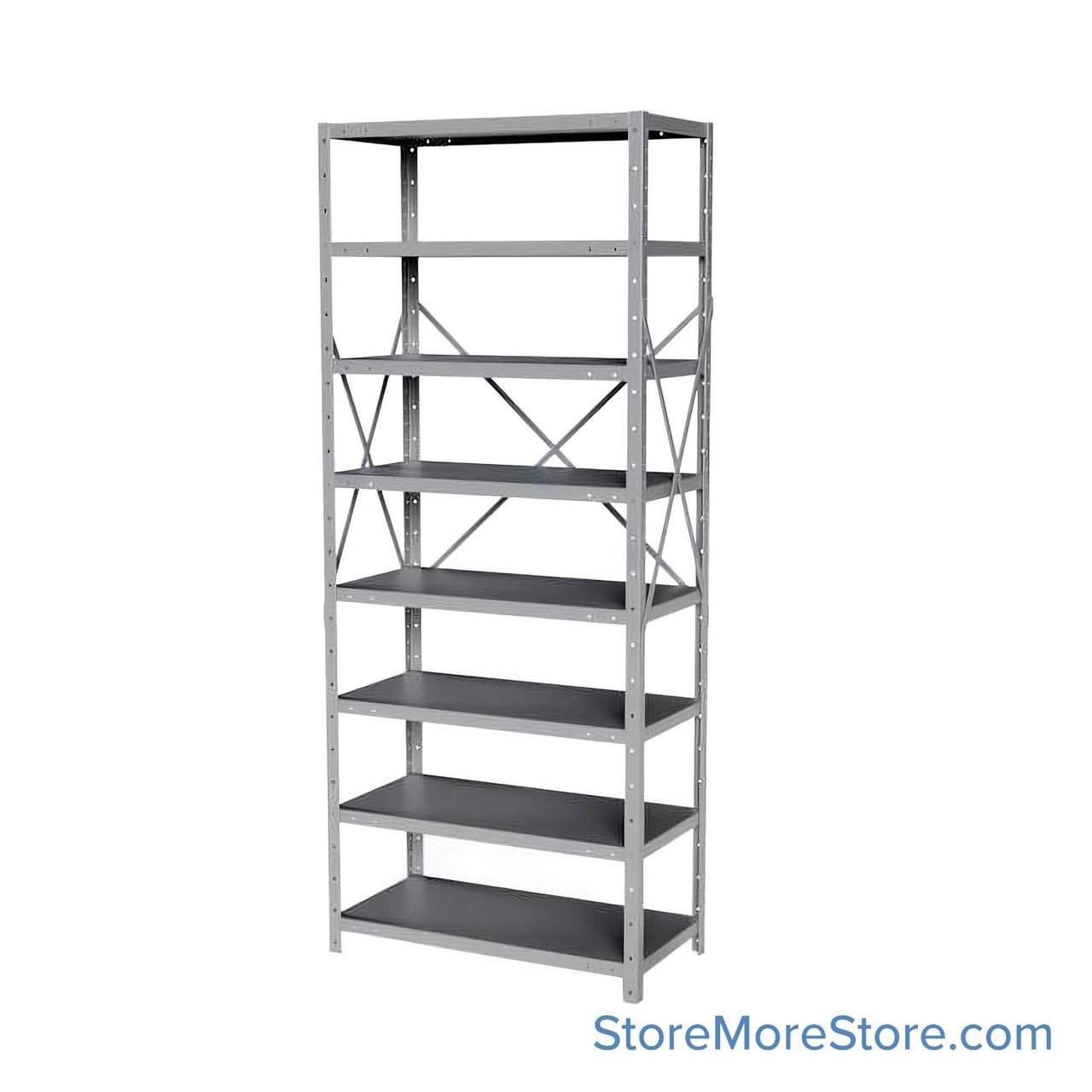Industrial Shelving Units, 36" W x 18" D x 87" H, Starter, Open Back & Sides, Medium-Duty, 8 Adjustable Shelfs