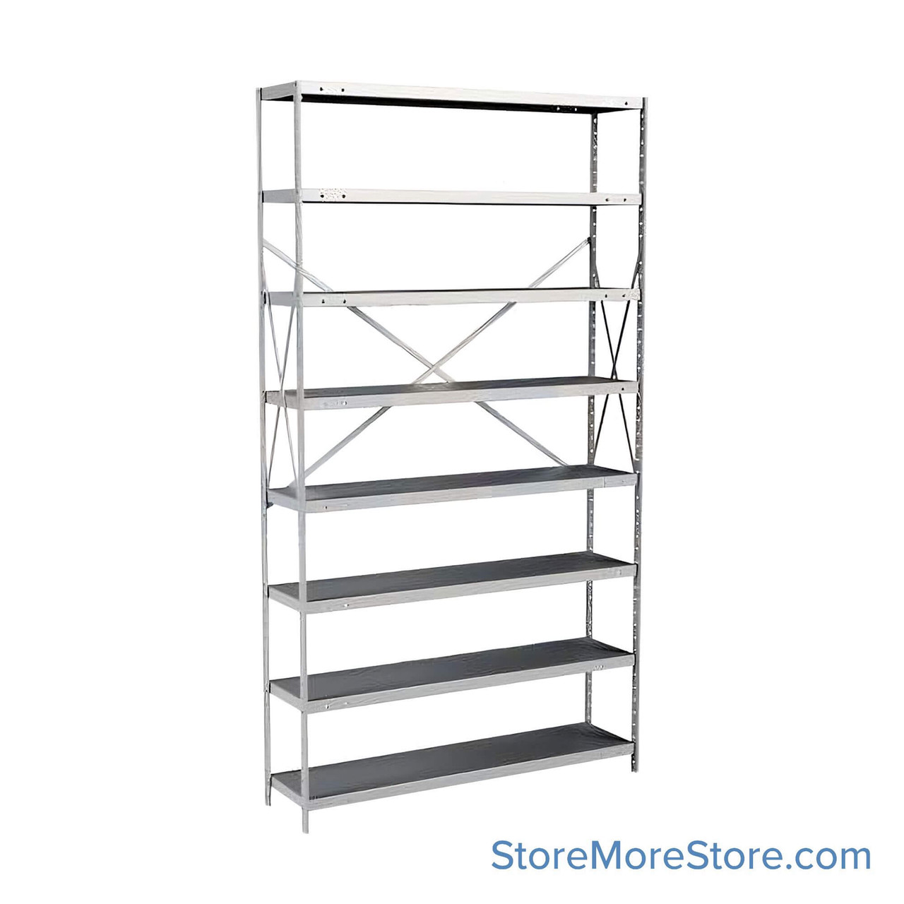 Industrial Shelving Units, 36" W x 12" D x 87" H, Starter, Open Back & Sides, Heavy-Duty, 8 Adjustable Shelfs