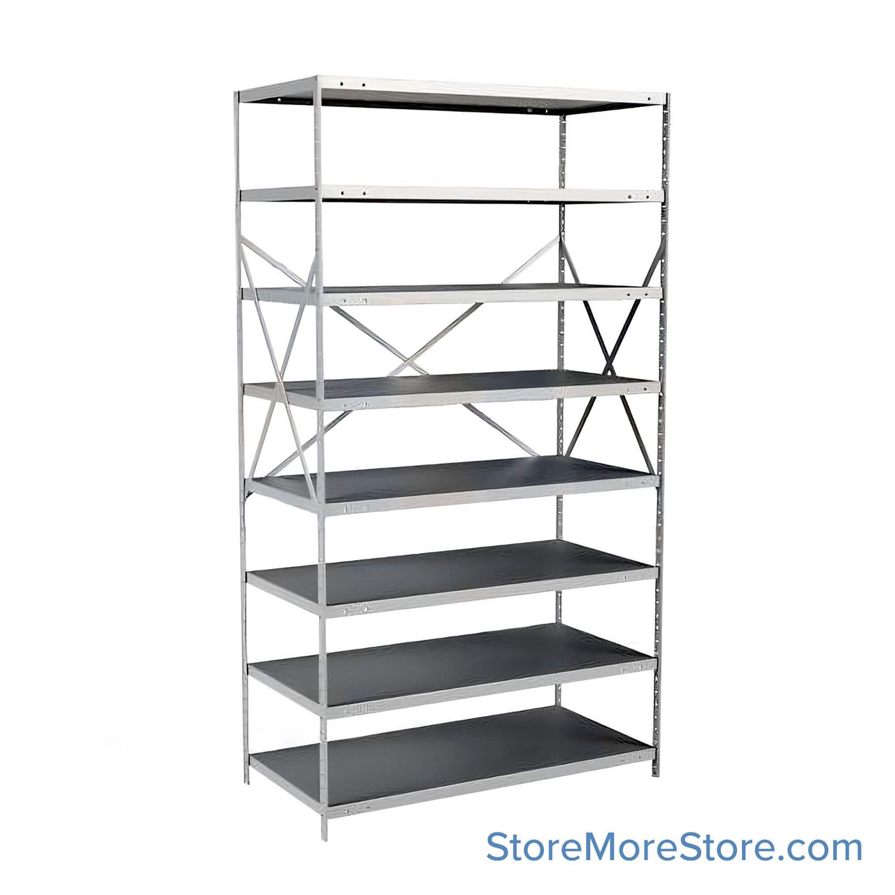 Industrial Shelving Units, 48" W x 24" D x 87" H, Starter, Open Back & Sides, Heavy-Duty, 8 Adjustable Shelfs