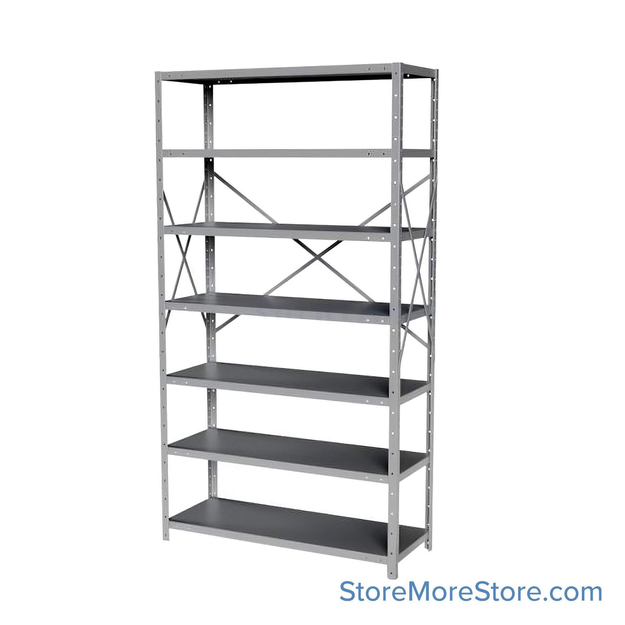 Industrial Shelving Units, 48" W x 18" D x 87" H, Starter, Open Back & Sides, Medium-Duty, 8 Adjustable Shelfs