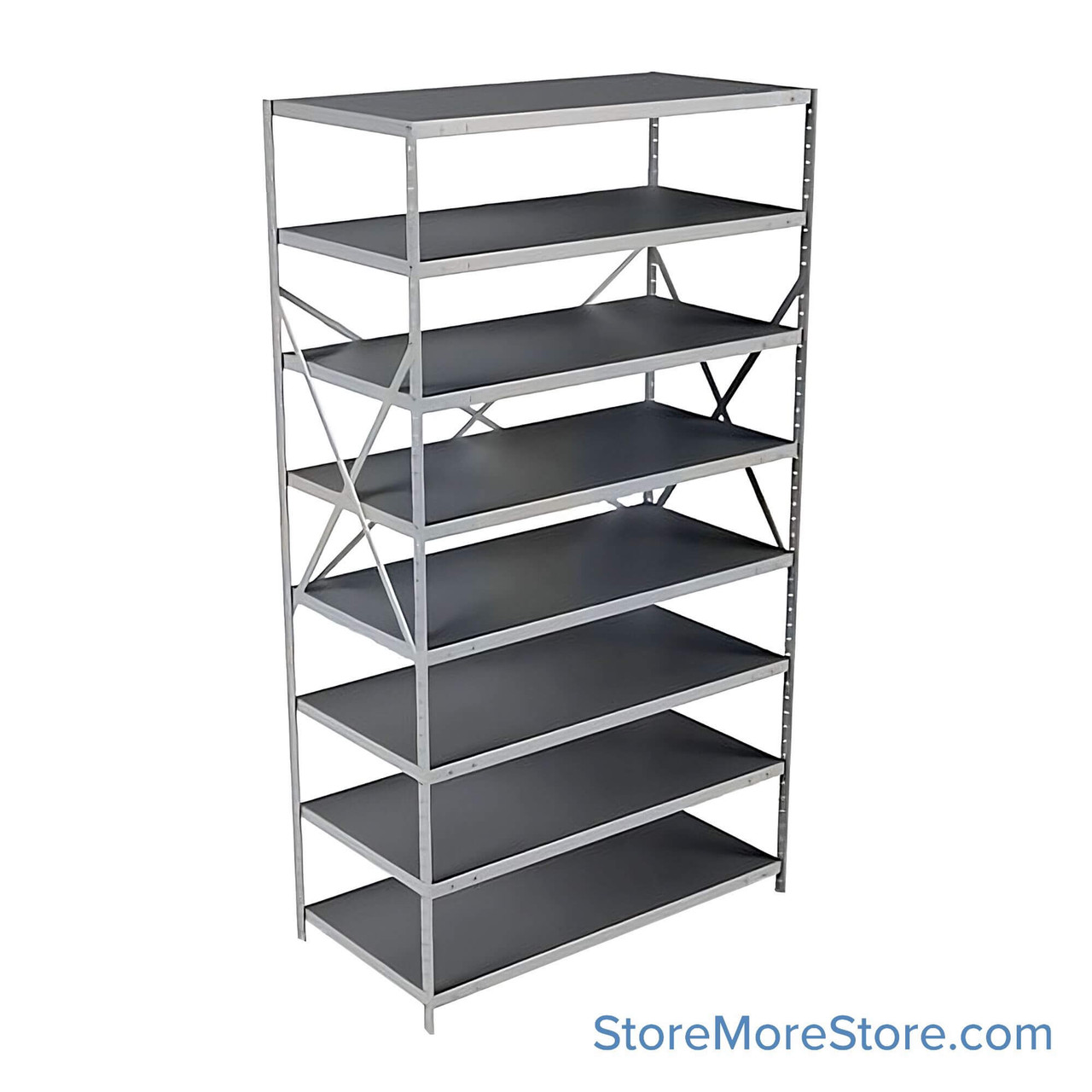 Industrial Shelving Units, 48" W x 24" D x 87" H, Adder, Open Back & Sides, Extra Heavy-Duty, 8 Adjustable Shelfs