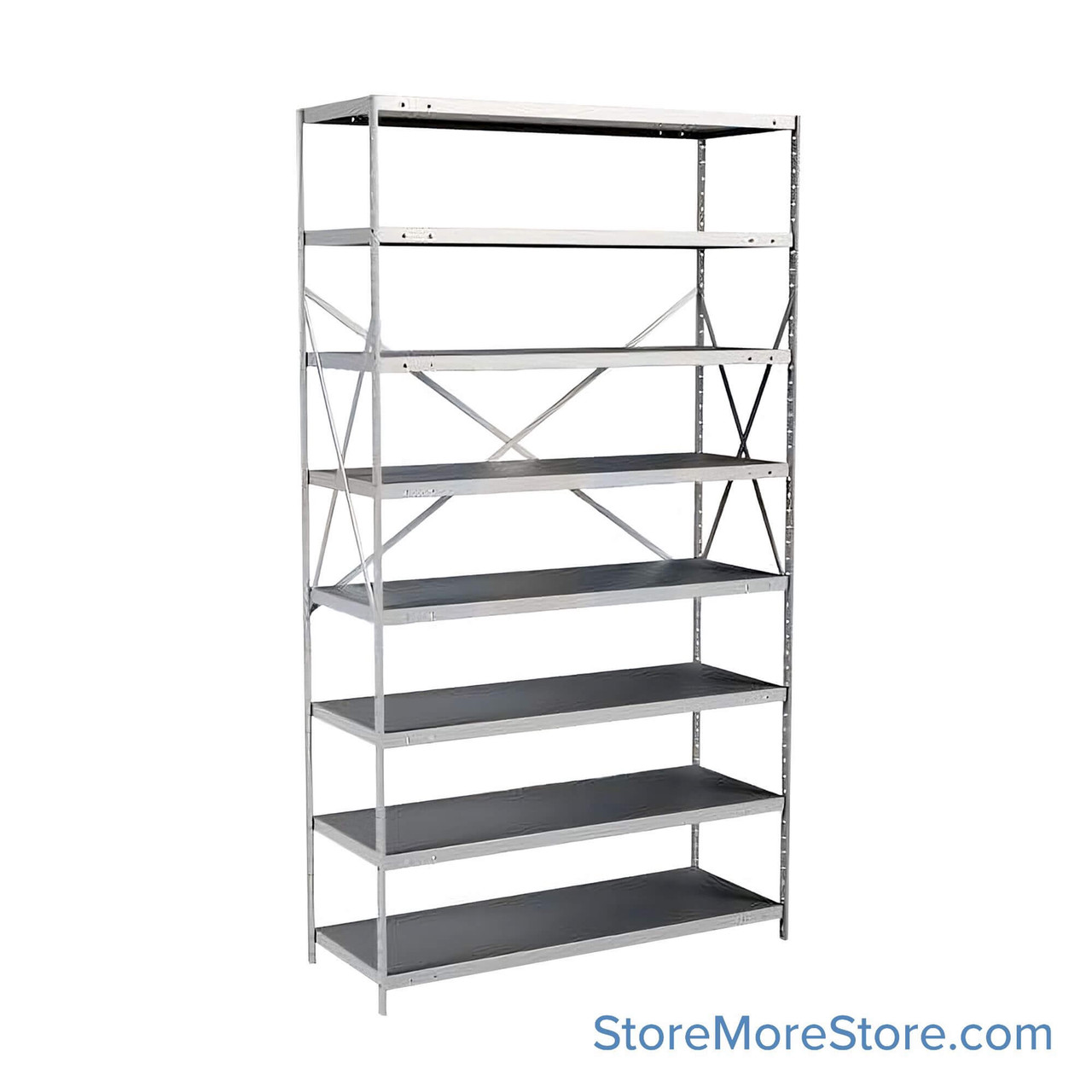 Industrial Shelving Units, 48" W x 18" D x 87" H, Adder, Open Back & Sides, Heavy-Duty, 8 Adjustable Shelfs