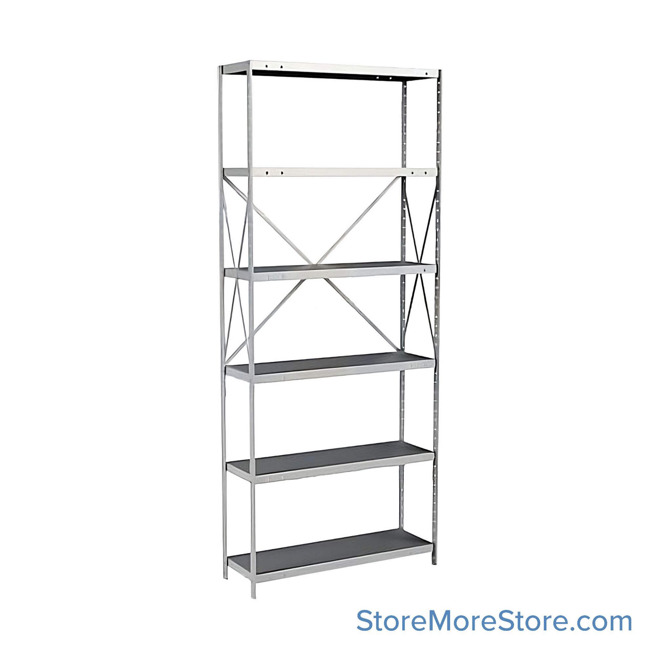 Industrial Shelving Units, 48" W x 12" D x 87" H, Starter, Open Back & Sides, Extra Heavy-Duty, 6 Adjustable Shelfs
