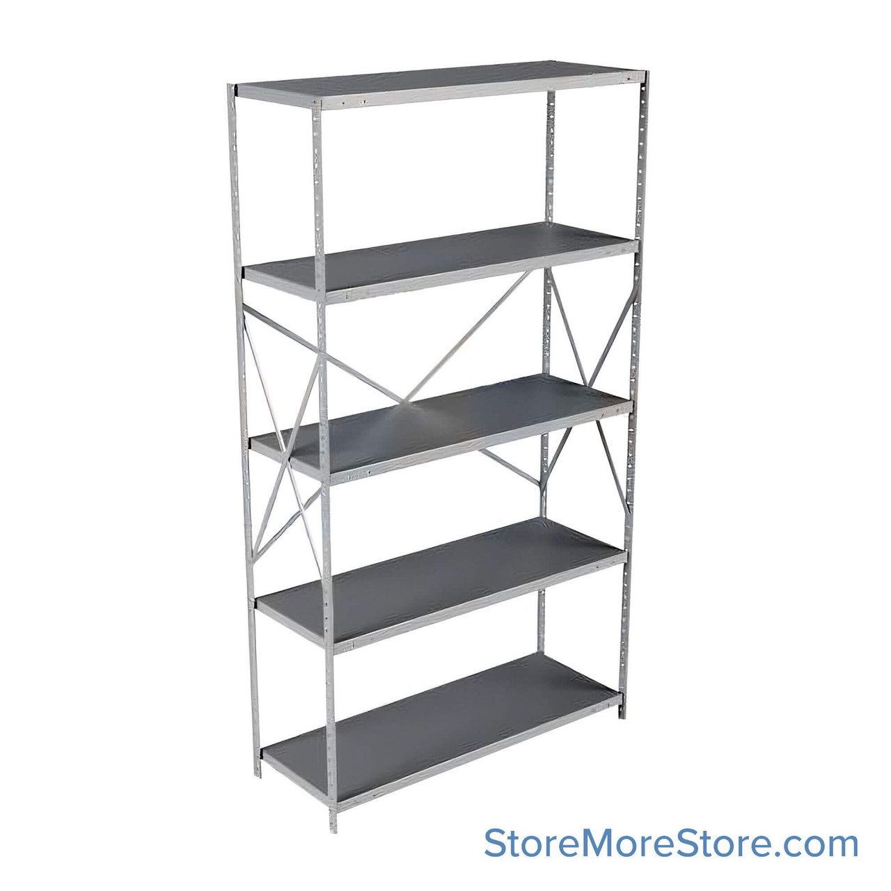 Industrial Shelving Units, 48" W x 18" D x 87" H, Adder, Open Back & Sides, Extra Heavy-Duty, 5 Adjustable Shelfs