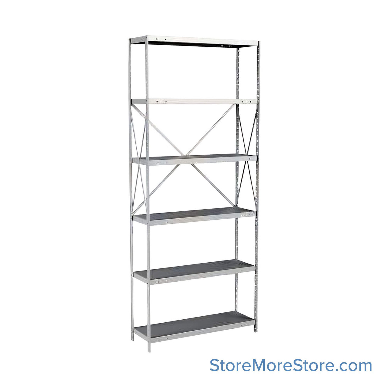Industrial Shelving Units, 48" W x 12" D x 87" H, Starter, Open Back & Sides, Heavy-Duty, 6 Adjustable Shelfs