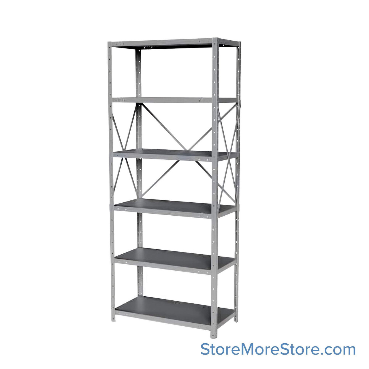 Industrial Shelving Units, 36" W x 18" D x 87" H, Starter, Open Back & Sides, Medium-Duty, 6 Adjustable Shelfs