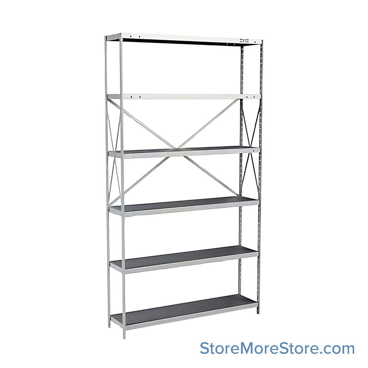 Industrial Shelving Units, 36" W x 12" D x 87" H, Starter, Open Back & Sides, Heavy-Duty, 6 Adjustable Shelfs