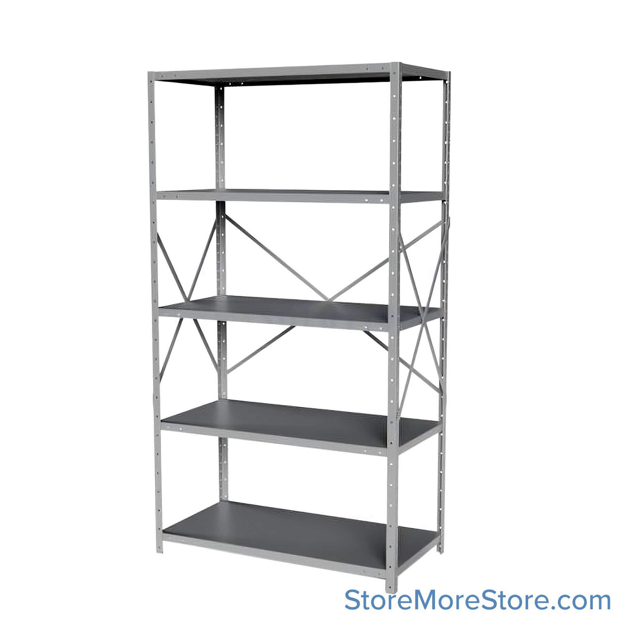 Industrial Shelving Units, 48" W x 24" D x 87" H, Adder, Open Back & Sides, Medium-Duty, 5 Adjustable Shelfs