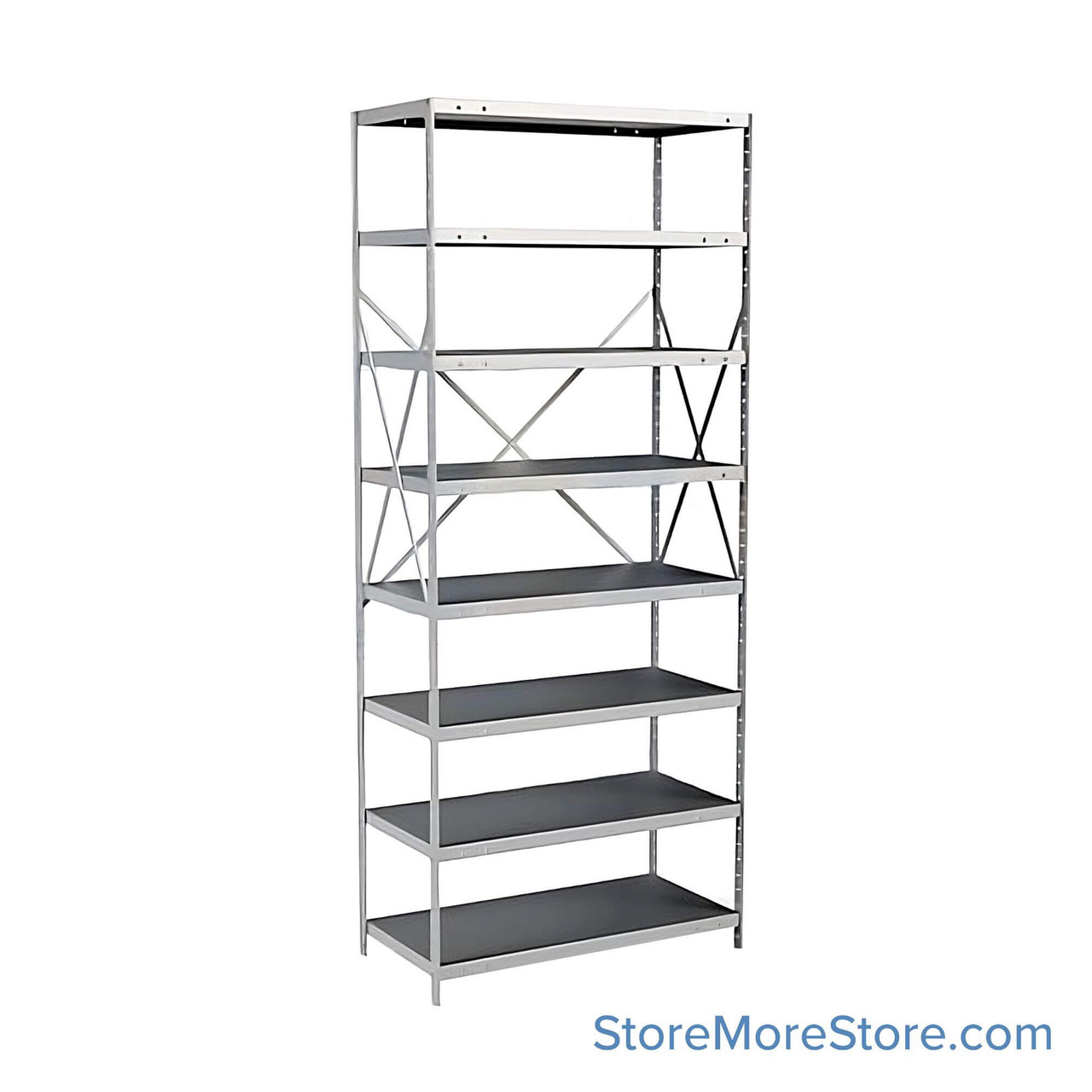 Industrial Shelving Units, 36" W x 18" D x 87" H, Starter, Open Back & Sides, Extra Heavy-Duty, 8 Adjustable Shelfs